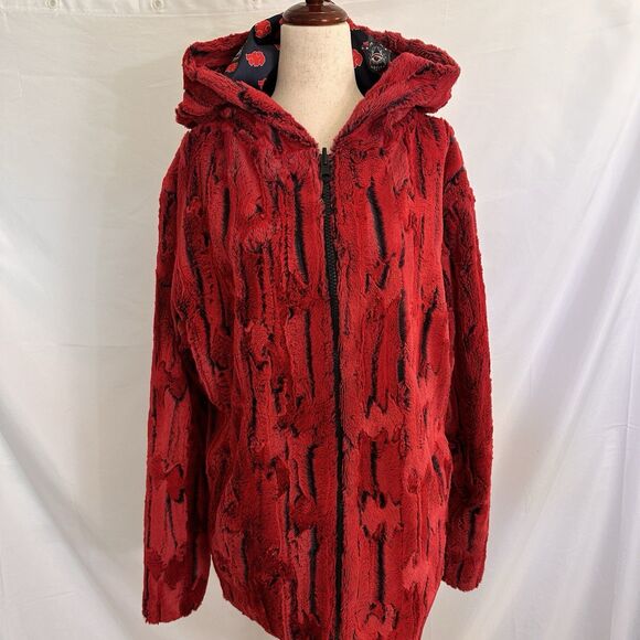 Liquid Dreams Art Faux Fur Red Jacket Reversible MEDIUM Kritter Klips - Picture 1 of 9
